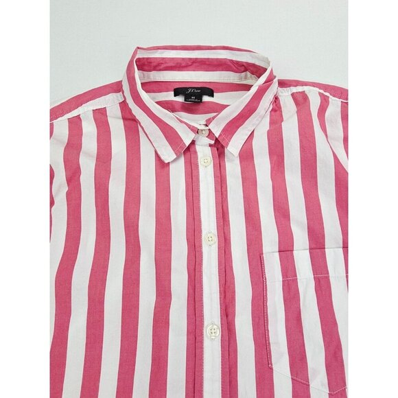 J. Crew Size Medium Womens Red White Stripe Long Sleeve Cotton Pocket Shirt - Picture 5 of 9
